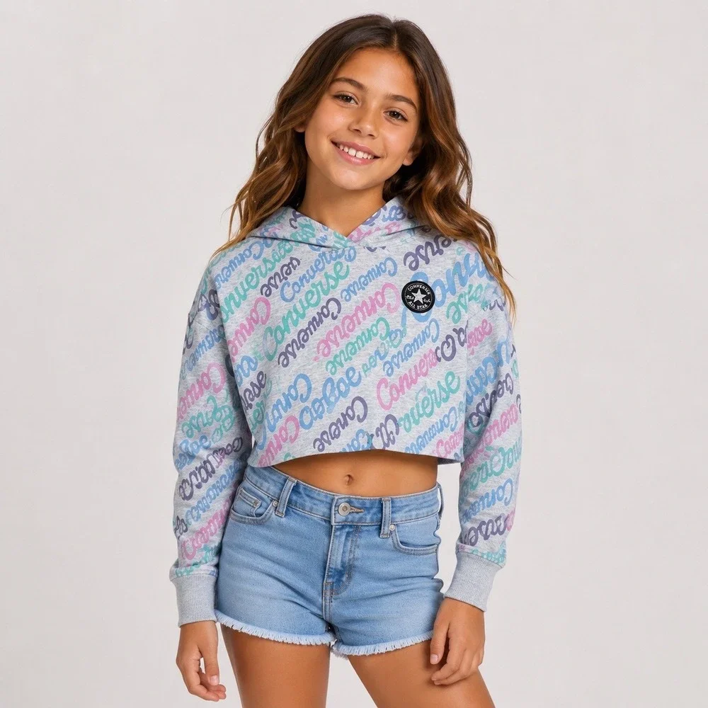 Kids‎ Converse All Star Hoodie Pullover Gray Multi Color Logo Print Size S